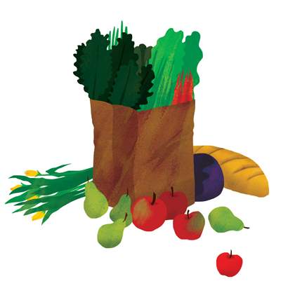 illustration of brown bag of produce