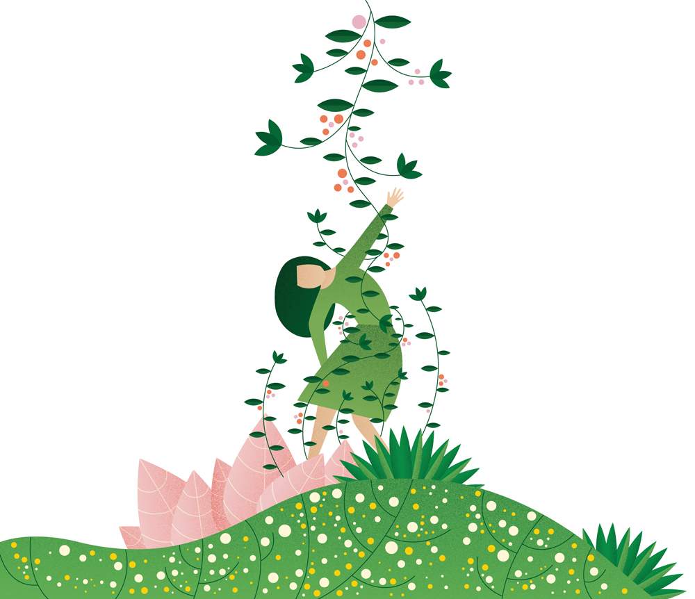 illustration woman attached to vines