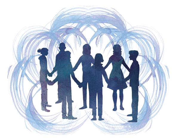 illustration people holding hands in circle