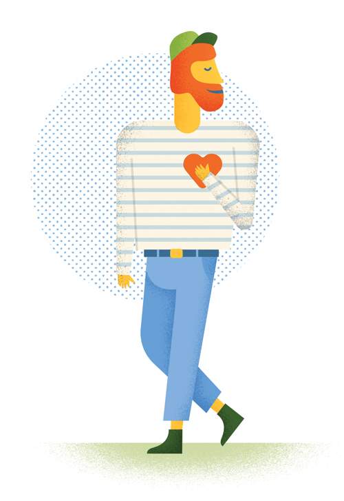 illustration ginger-bearded man with hand on heart