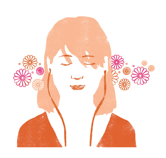 woman listening to audio meditations