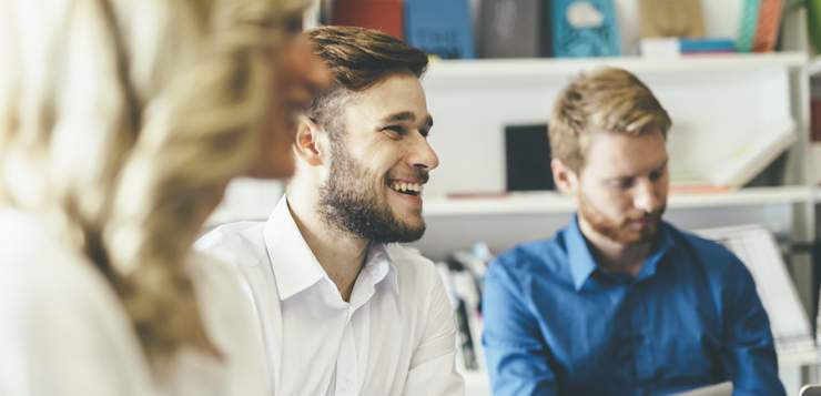 cheerful coworkers in the office