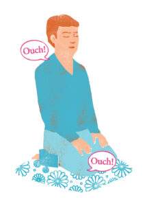 man meditating in discomfort