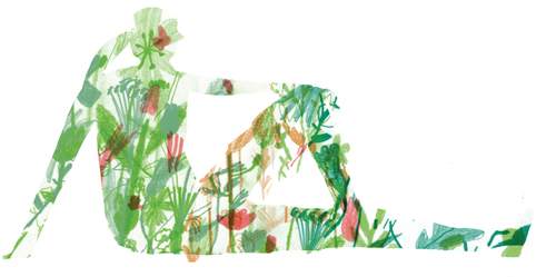 illustration of person with flowers colored into center