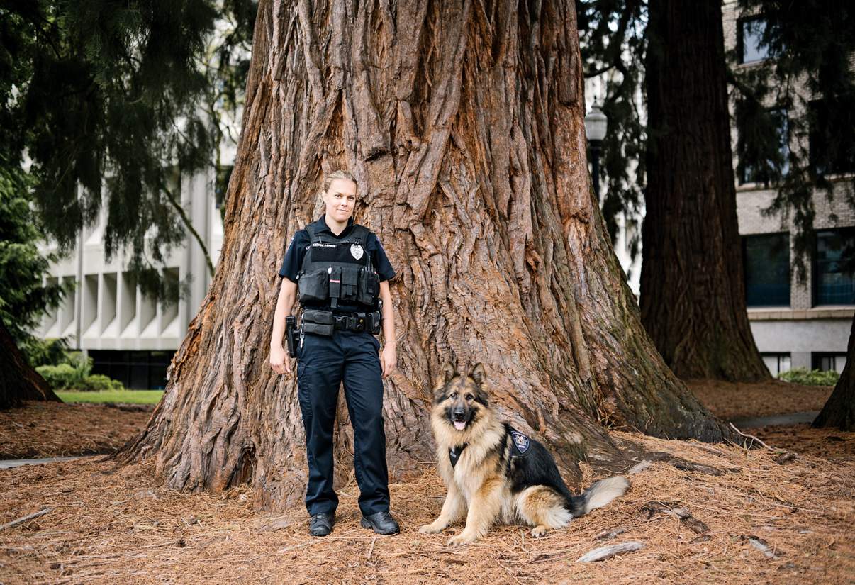 Denise Lemen, a K-9 officer who has also taken the department’s mindfulness class, says, “I’ve been taught that my stress runs down-leash to my dog. If my dog is a little calmer, maybe I’ll be a little more successful. Maybe because I’m doing this mindful stuff, maybe that will help me not be so amped up.”