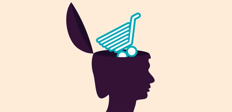 illustration shopping cart coming out of someone's head