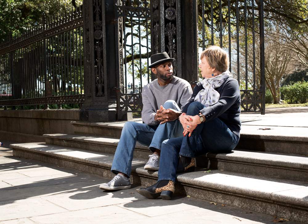 Steven and Nancy sitting on steps