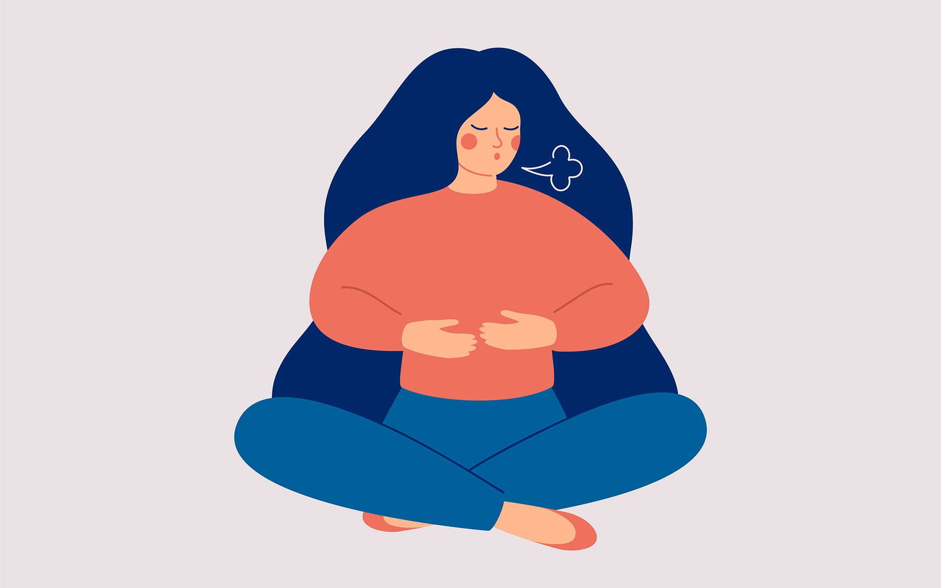 A 10-Minute Relaxation Meditation for Deep Relaxation and Ease - Illustration of a woman doing a breathing exercise on the floor