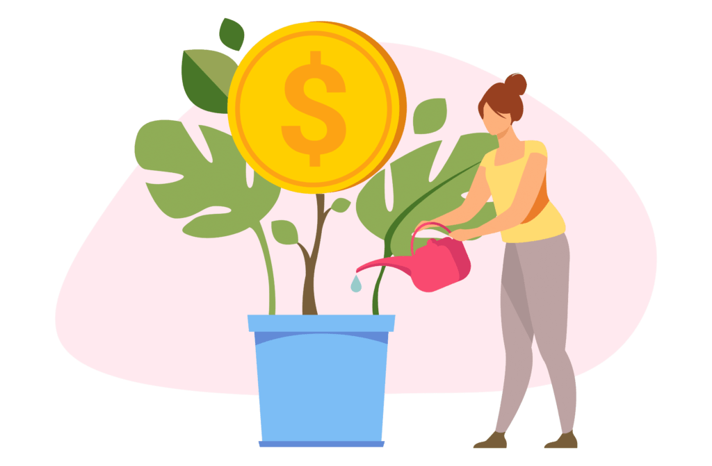 Woman watering money tree