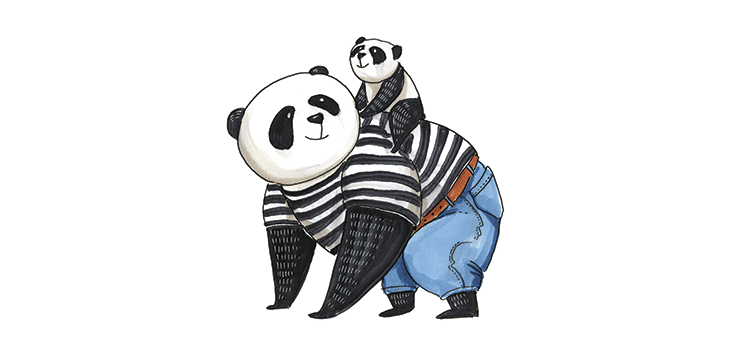 Papa panda with baby on back