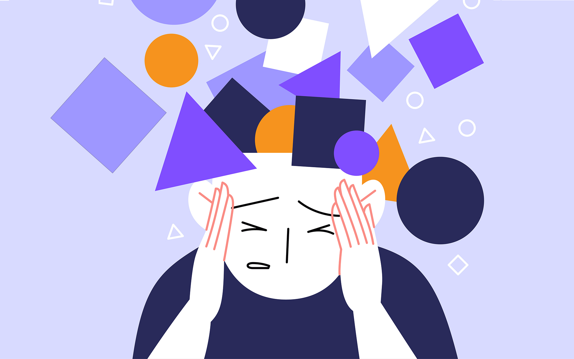Calming the rush of panic in your emotions - Illustration of a person feeling panicky with geometric shapes coming out of their head