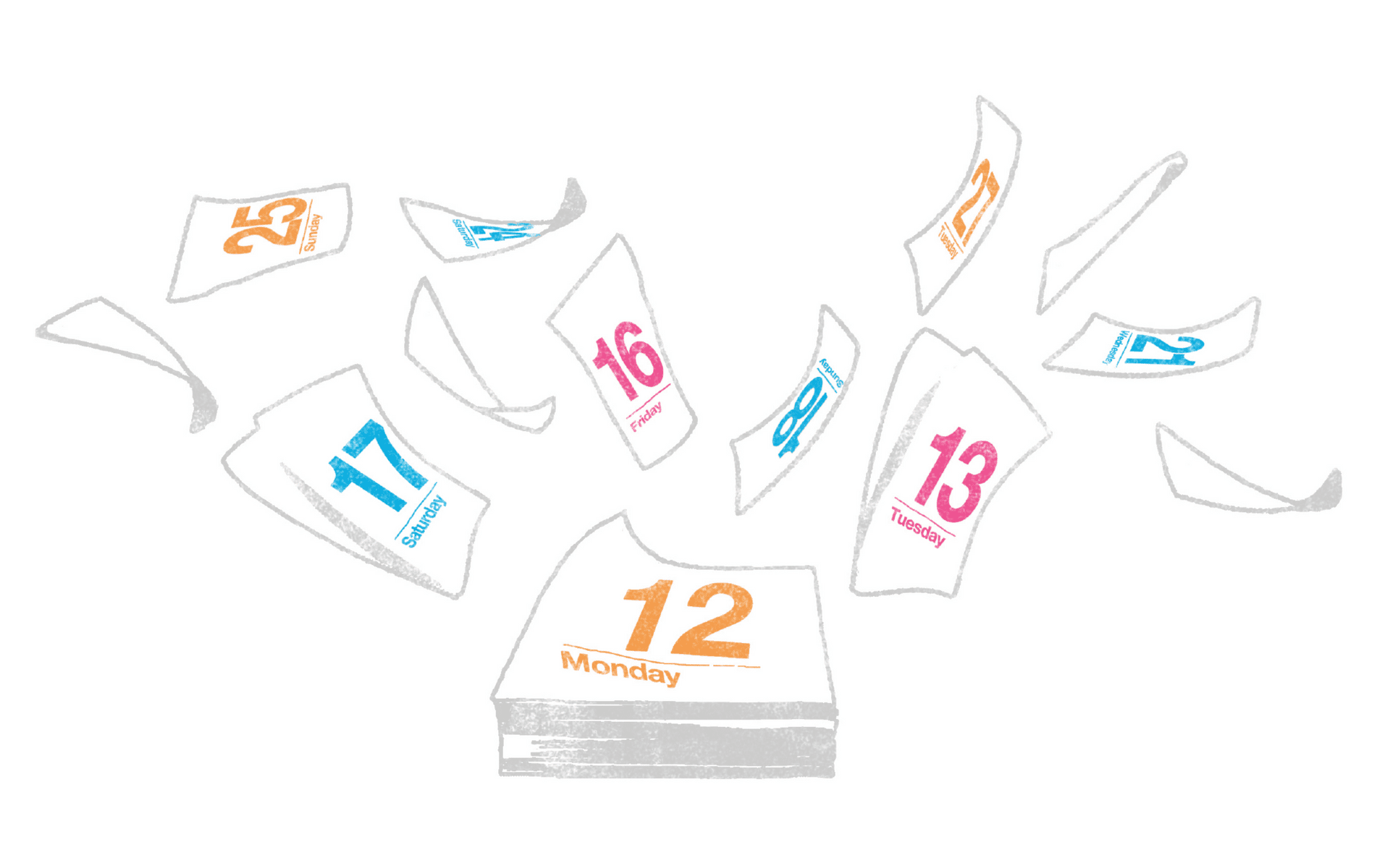 dated pages of calendar floating in air