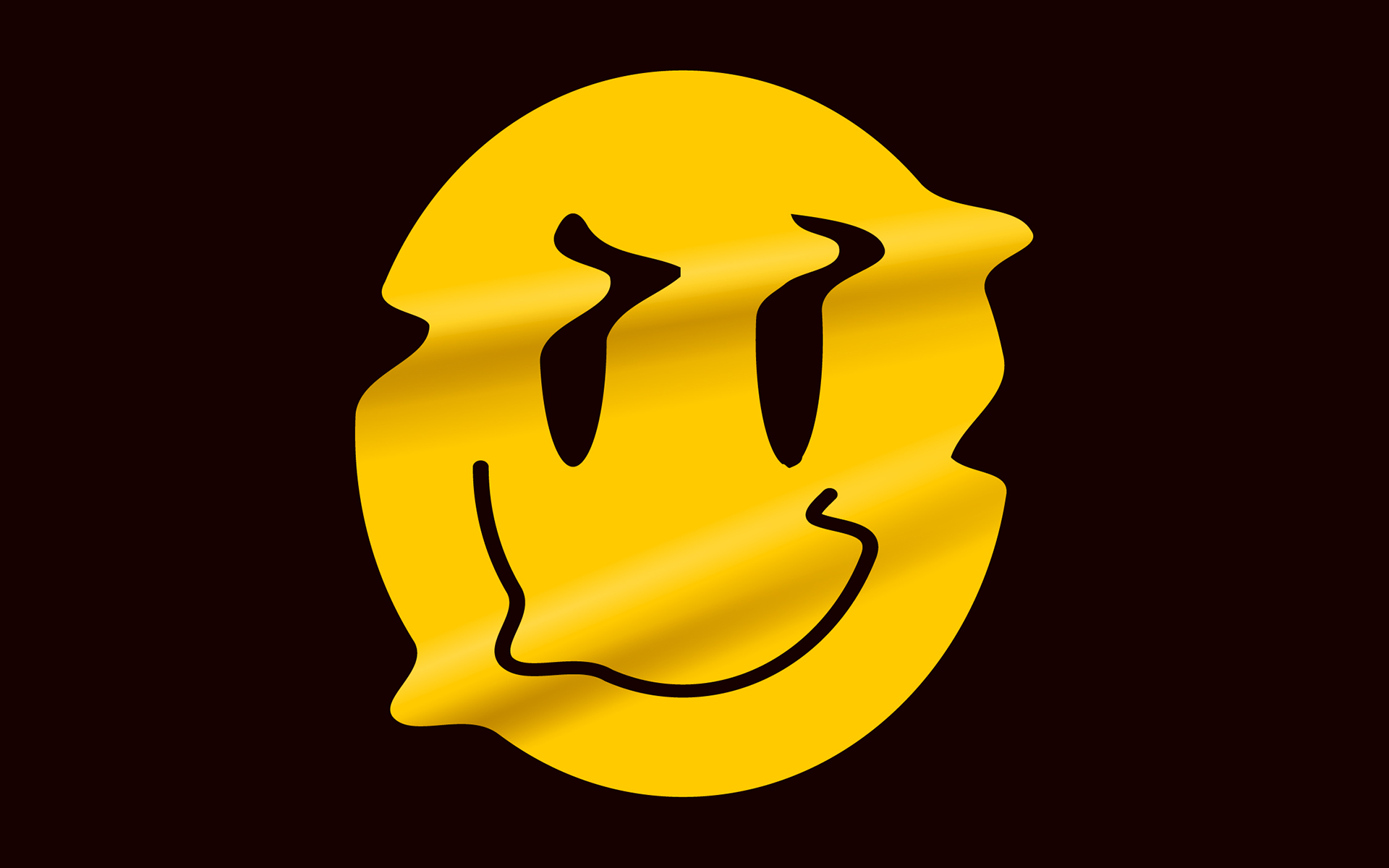 Illustration of a yellow smiley face on a black background, looking as if it's drawn on slightly folded paper so the face is distorted.