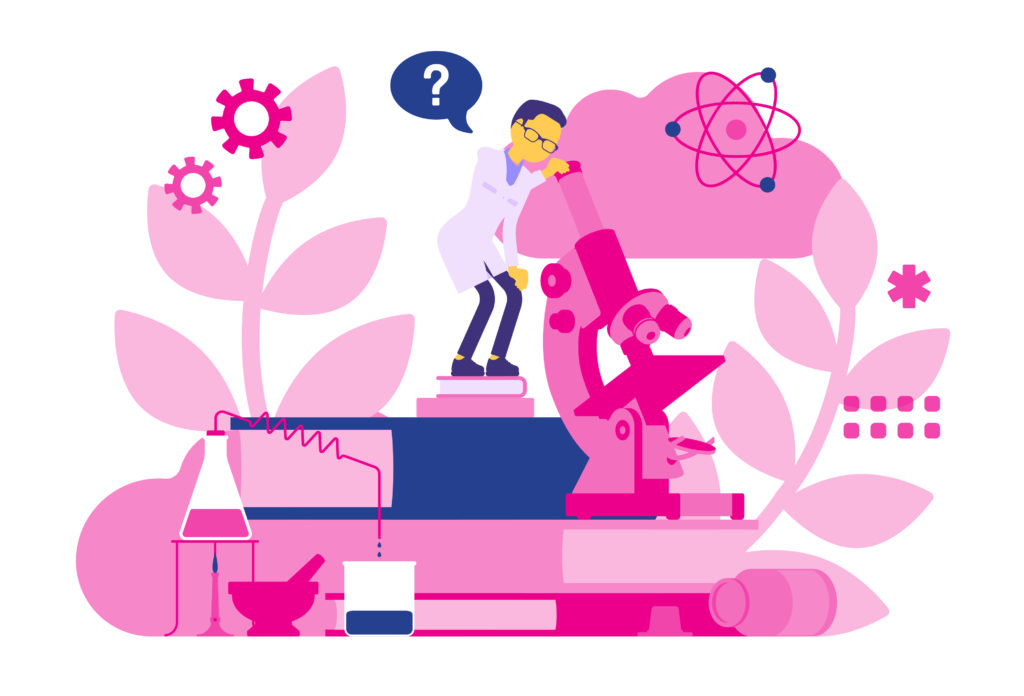 Mindfulness for healthcare workers - Illustration of a healthcare professional looking through a microscope