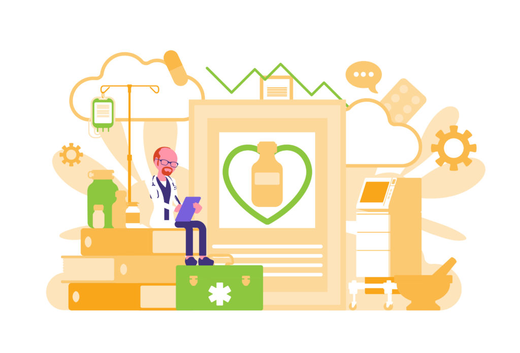 Mindfulness for healthcare workers - Illustration of a healthcare worker reading and doing research