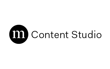 The m Content Studio logo featuring a black circle with white 