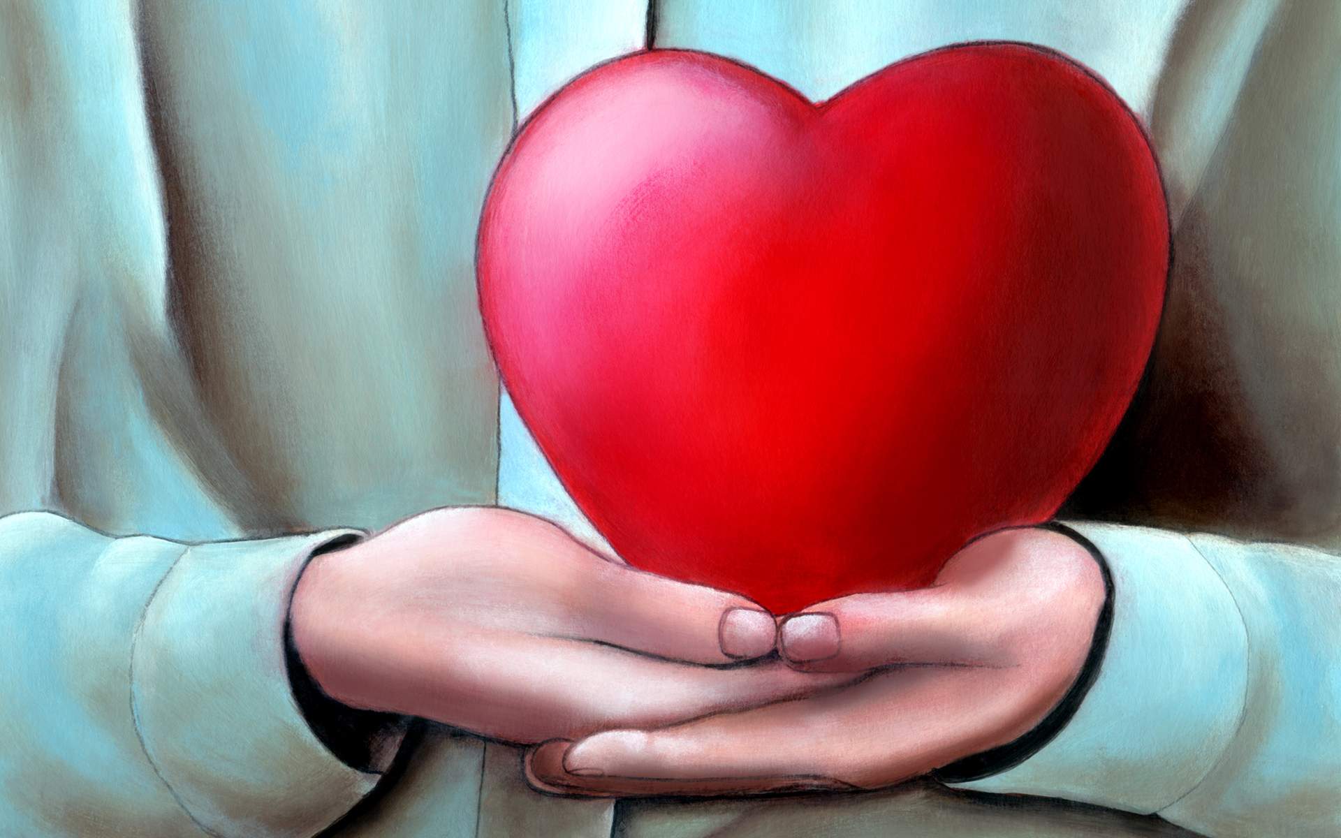 illustration of hands holding big red heart. compassion gives us the stability