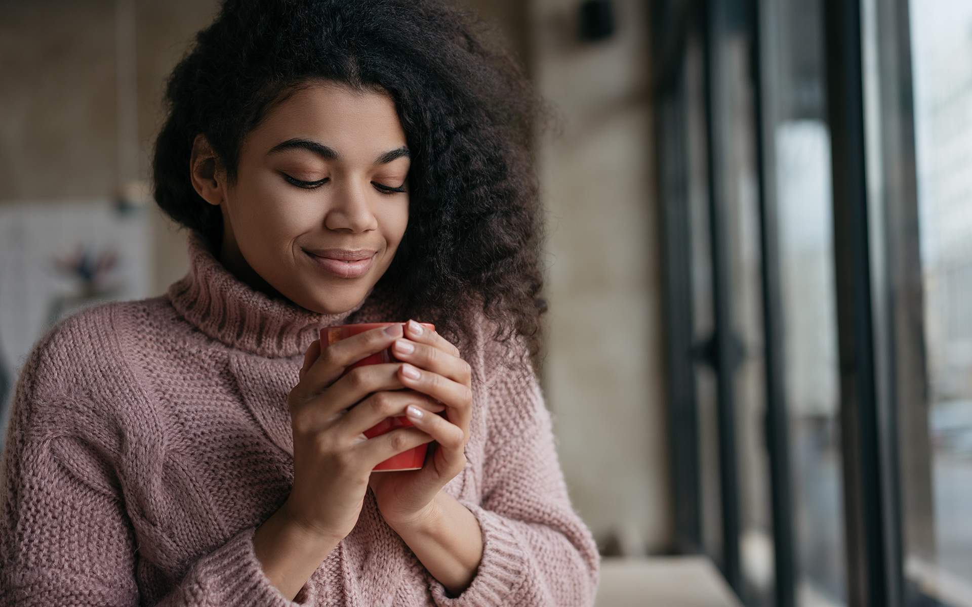 3 practices for calm and equanimity - Portrait of young beautiful woman holding cup