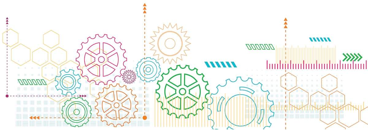 illustration of wheels and arrows and cogs