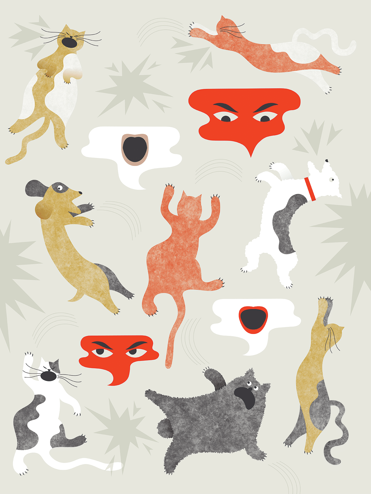 illustration of cats and dogs fighting