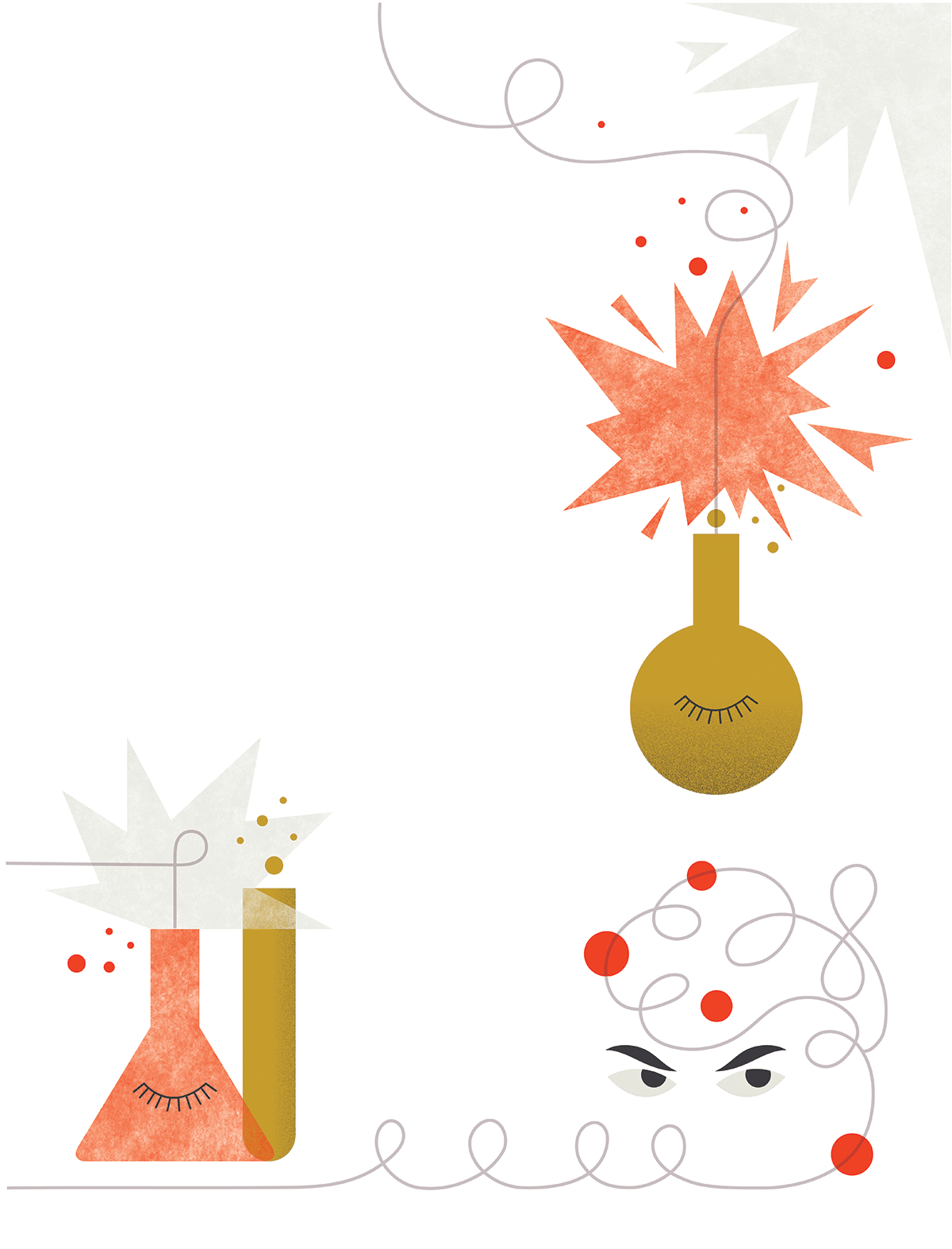 illustration of lab bottles exploding