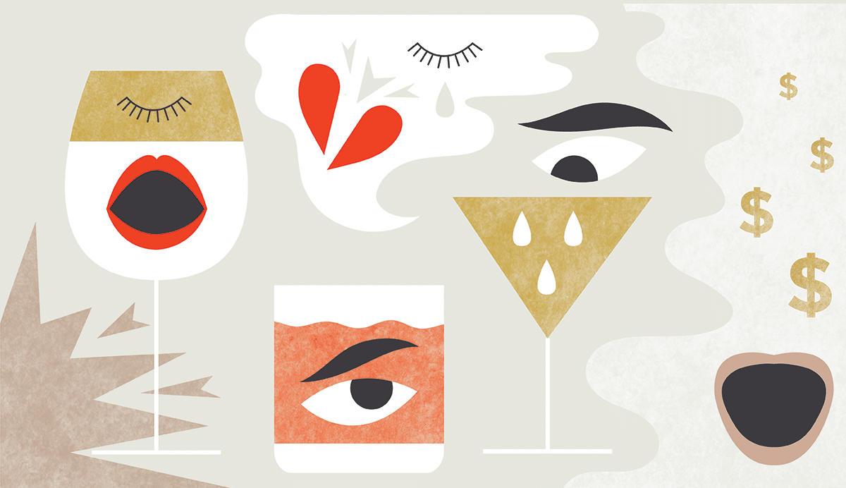 illustration of angry eyes in liquor glasses