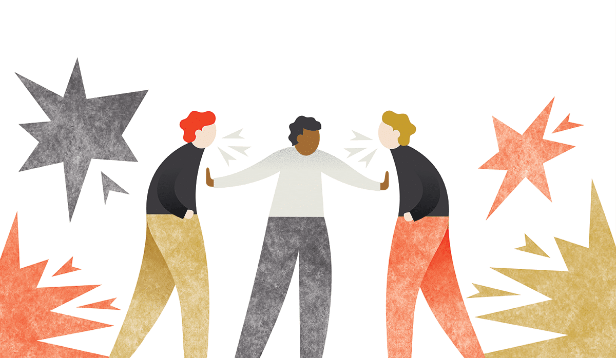illustration of person mediating a dispute between two people