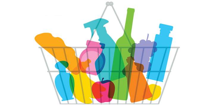 illustration of groceries in cart