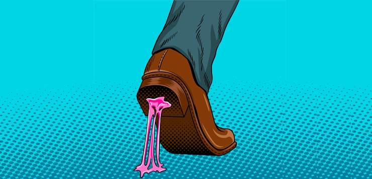 illustration of foot stepping in gum. get unstuck