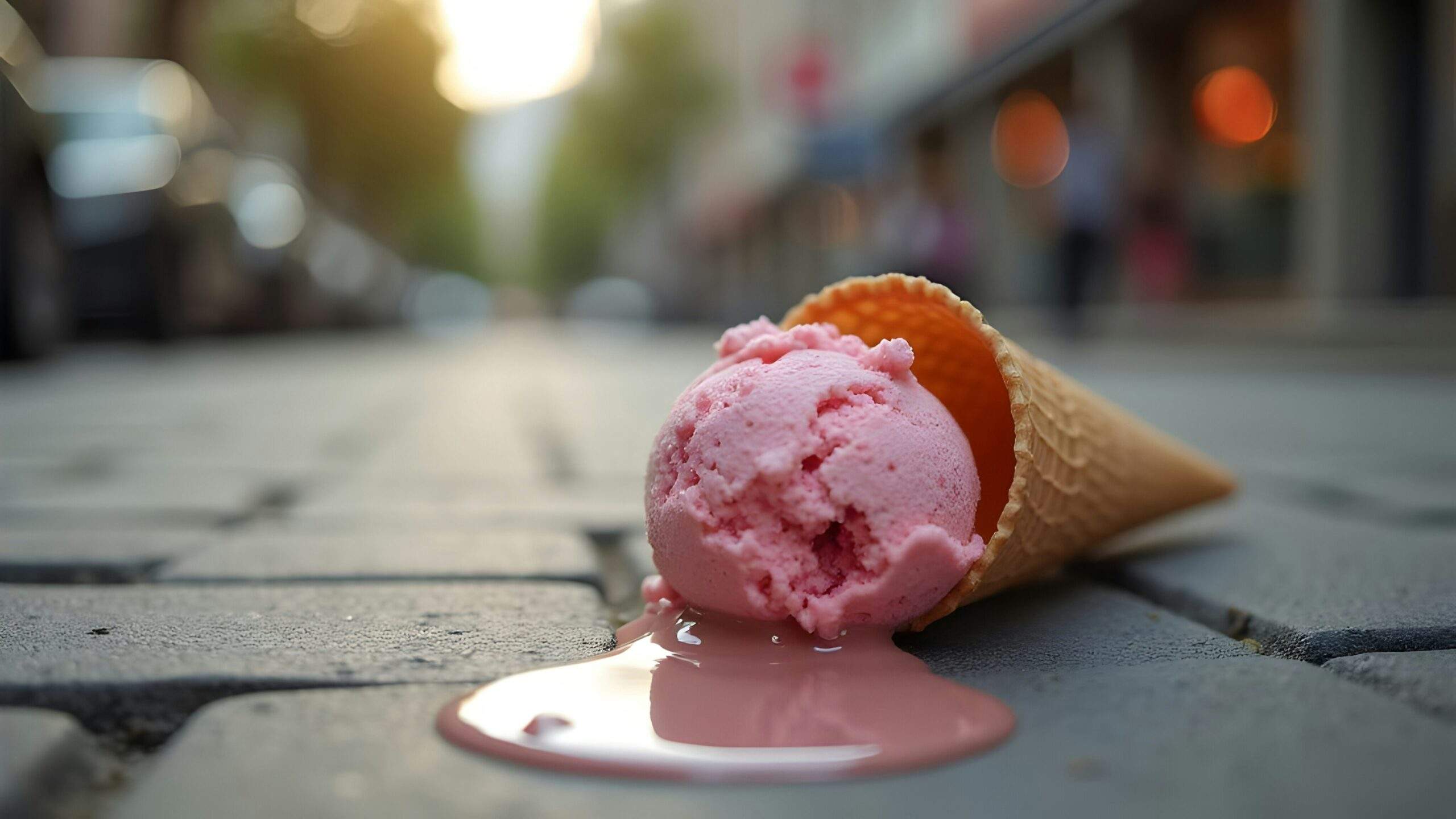Closeup of a dropped pink ice cream cone, symbolizing the question of 