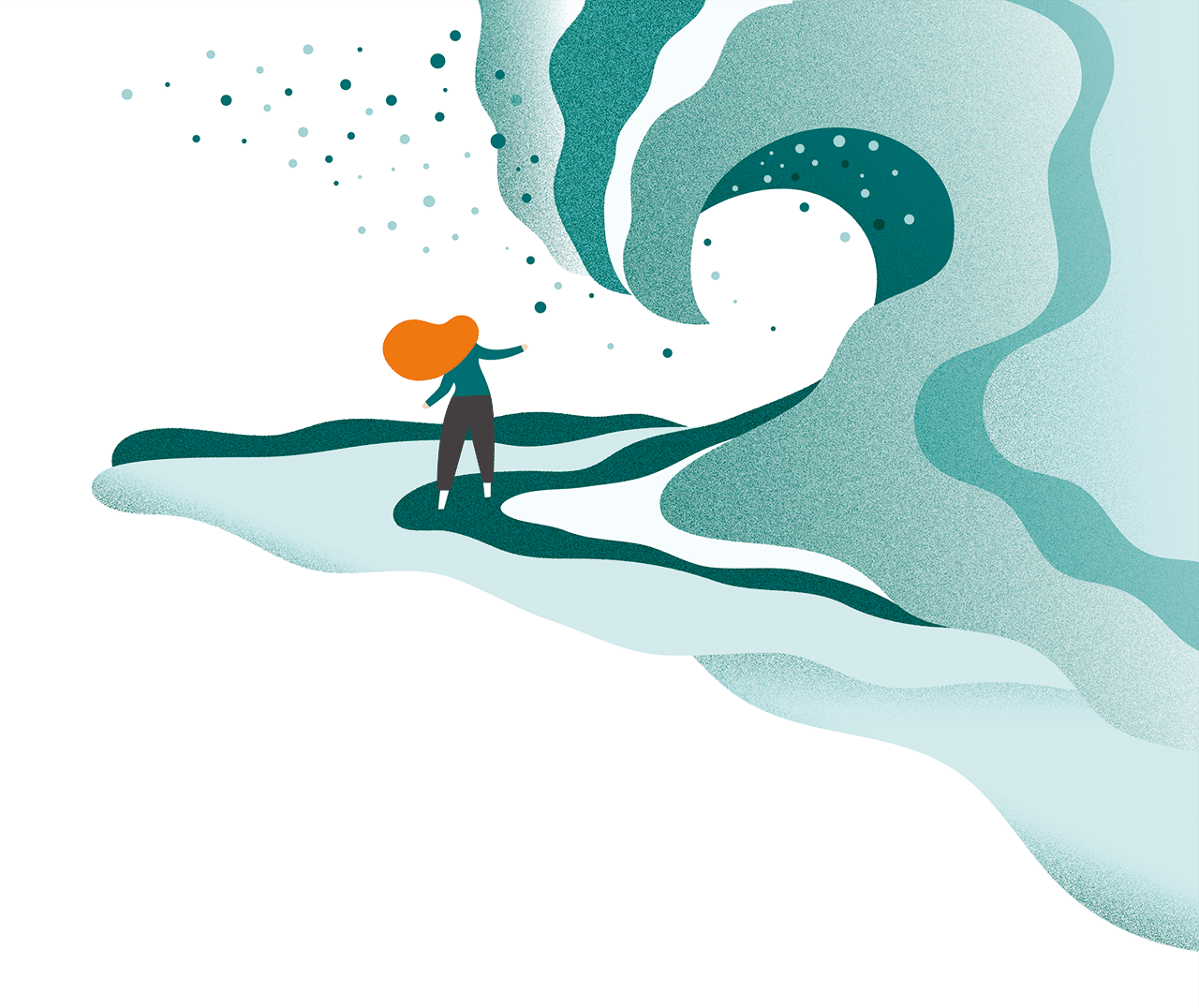 illustration of woman surfing