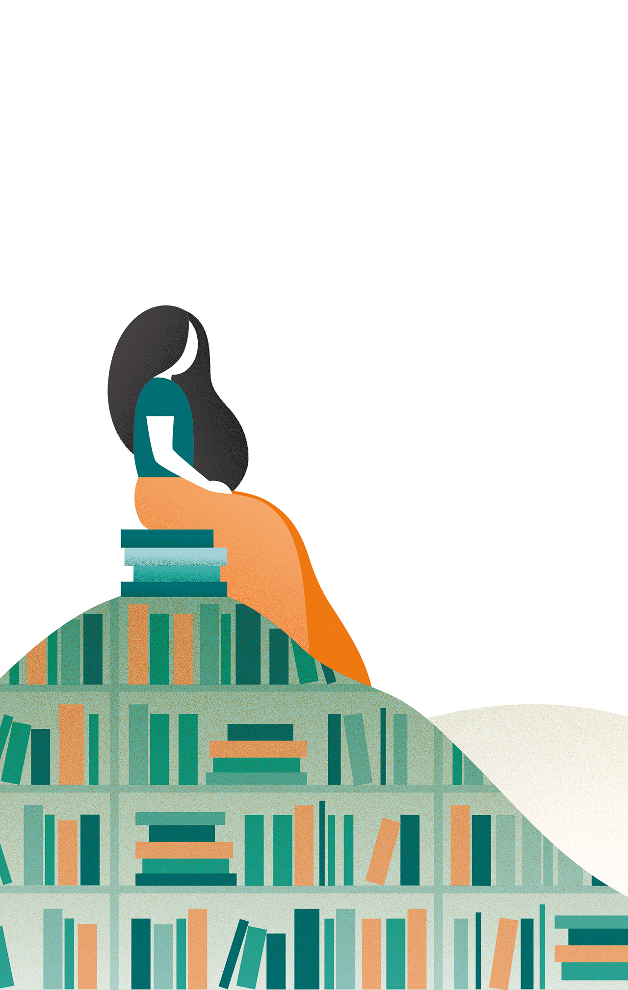 illustration of woman in seated meditation on pile of books