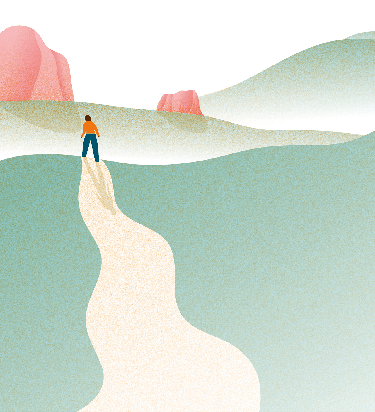 illustration of man walking down a long path into a desert