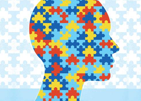 The head of a person with autism is made of puzzle pieces, representing their unique neurodivergent perspective. This visual metaphor can serve as a powerful tool in psychotherapy sessions, helping clients navigate and