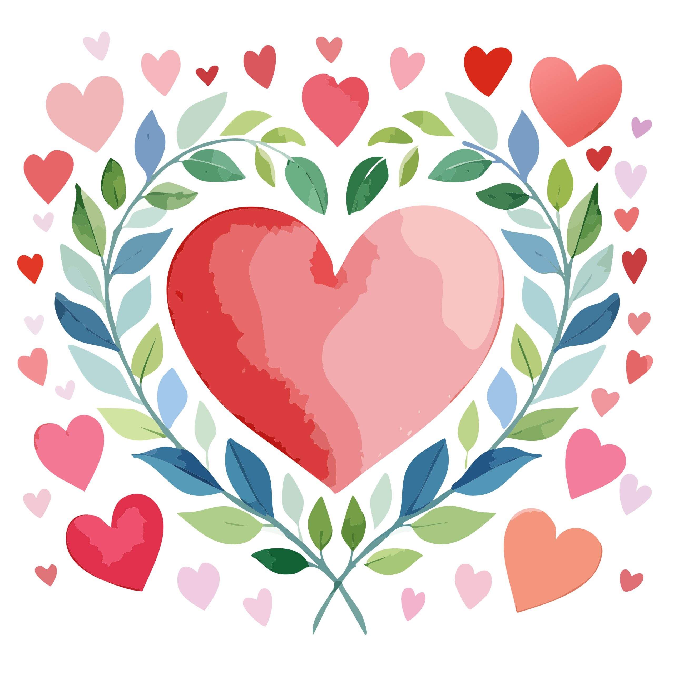 Large heart encircled with a laurel wreath and smaller hearts
