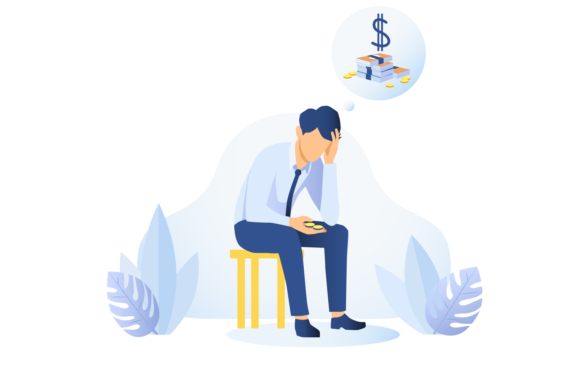 Guided meditation to ease financial stress - Illustration of a man worried about money