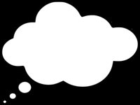 A white thought bubble on a black background.