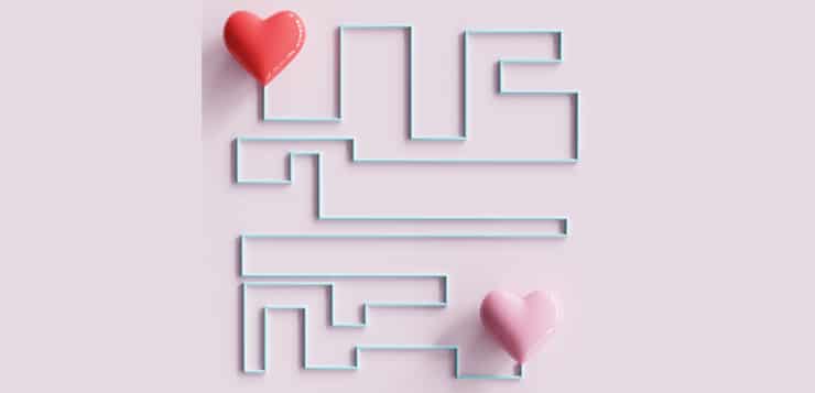 hearts connected in maze