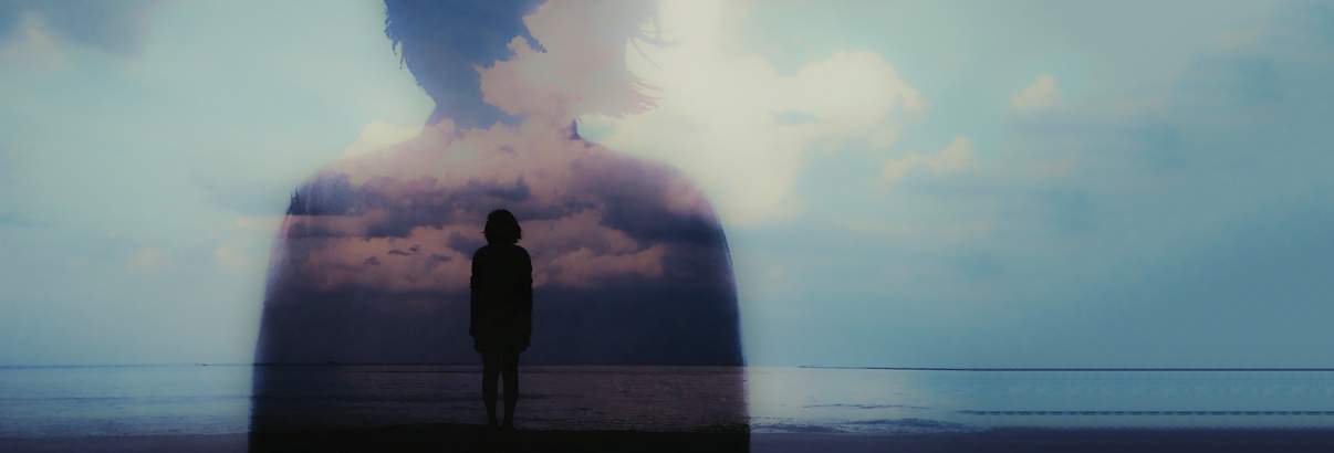 woman on beach on transparent photo of another person