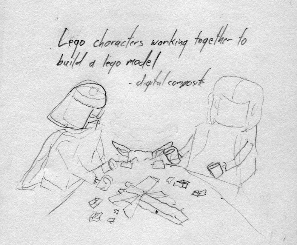 Lego characters working together to build a lego model
