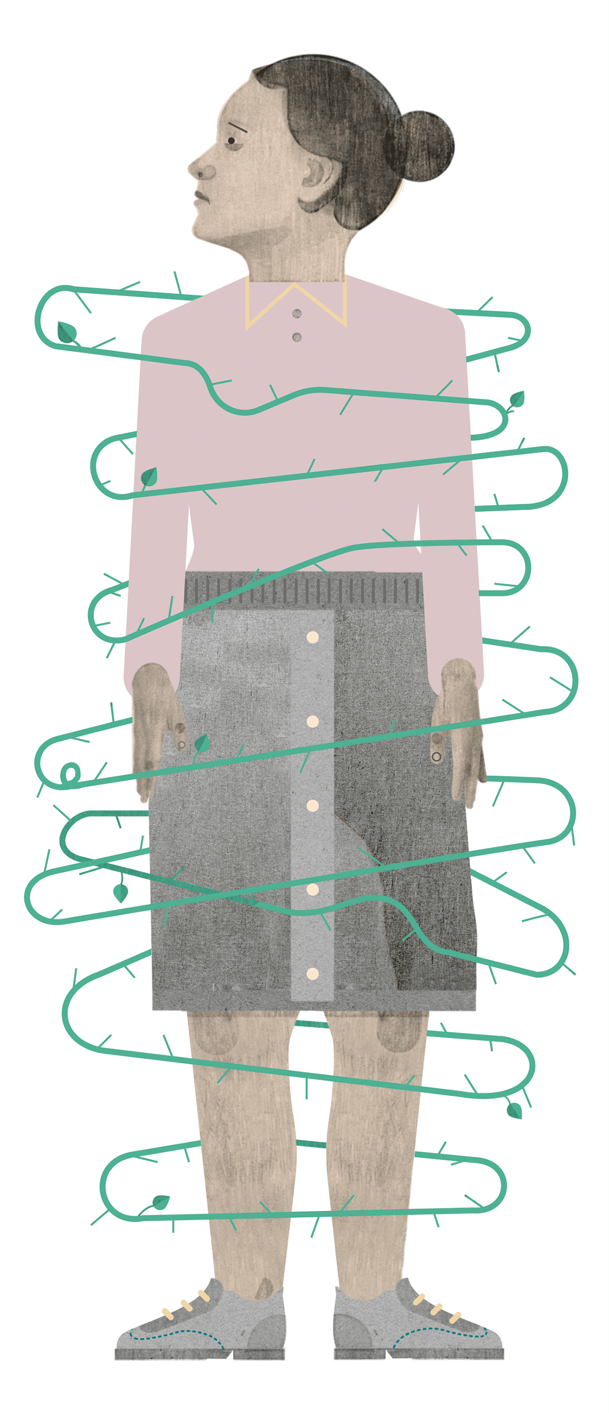 woman wrapped in thorns, illustration representing stress