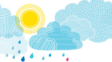 Uncovering Happiness illustration of rainy day with sun coming through
