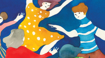 Raising the Mindful Family watercolor of family dancing in a circle