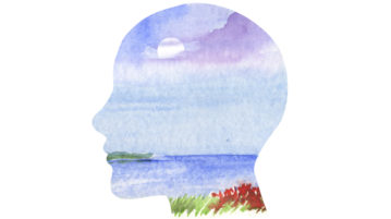 Learning to Meditate Through Difficulty illustration human profile with sea landscape
