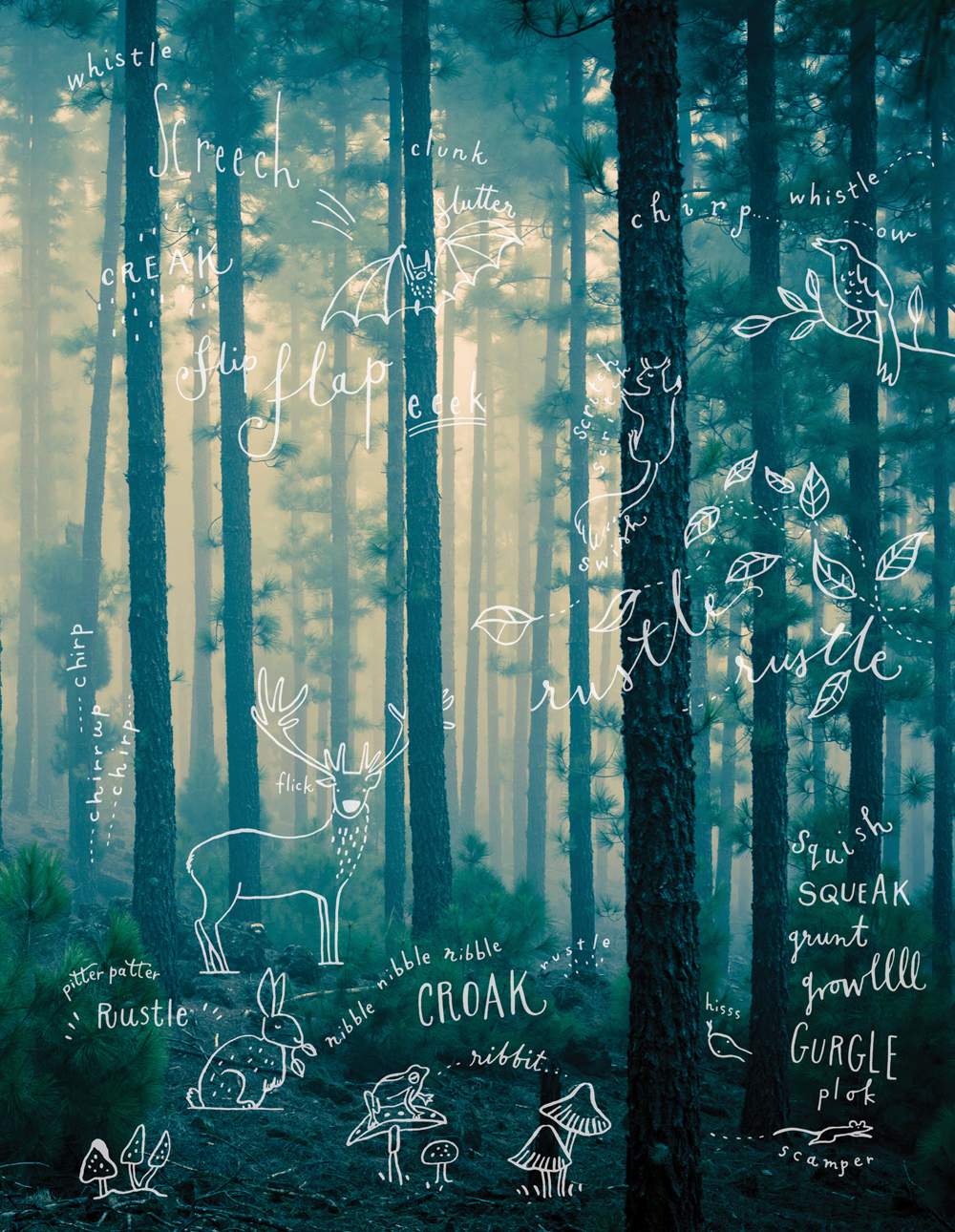 illustration of forest with text overtop
