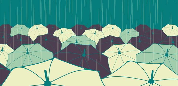 illustration umbrellas under the rain