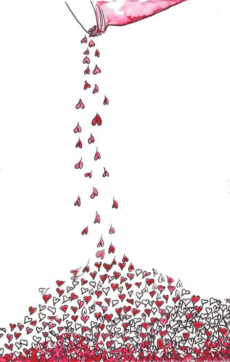 hearts pouring out of a jar, illustration