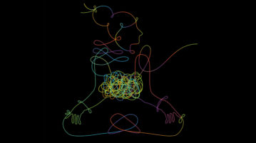 Confessions of an Anxious Meditator Illustration of woman meditating, but she's made of neon lines