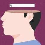 Smart Phone, Lazy Brain illustration man with search bar over his head