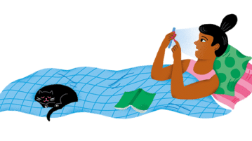 Struggling in the Dark Woman in bed on phone